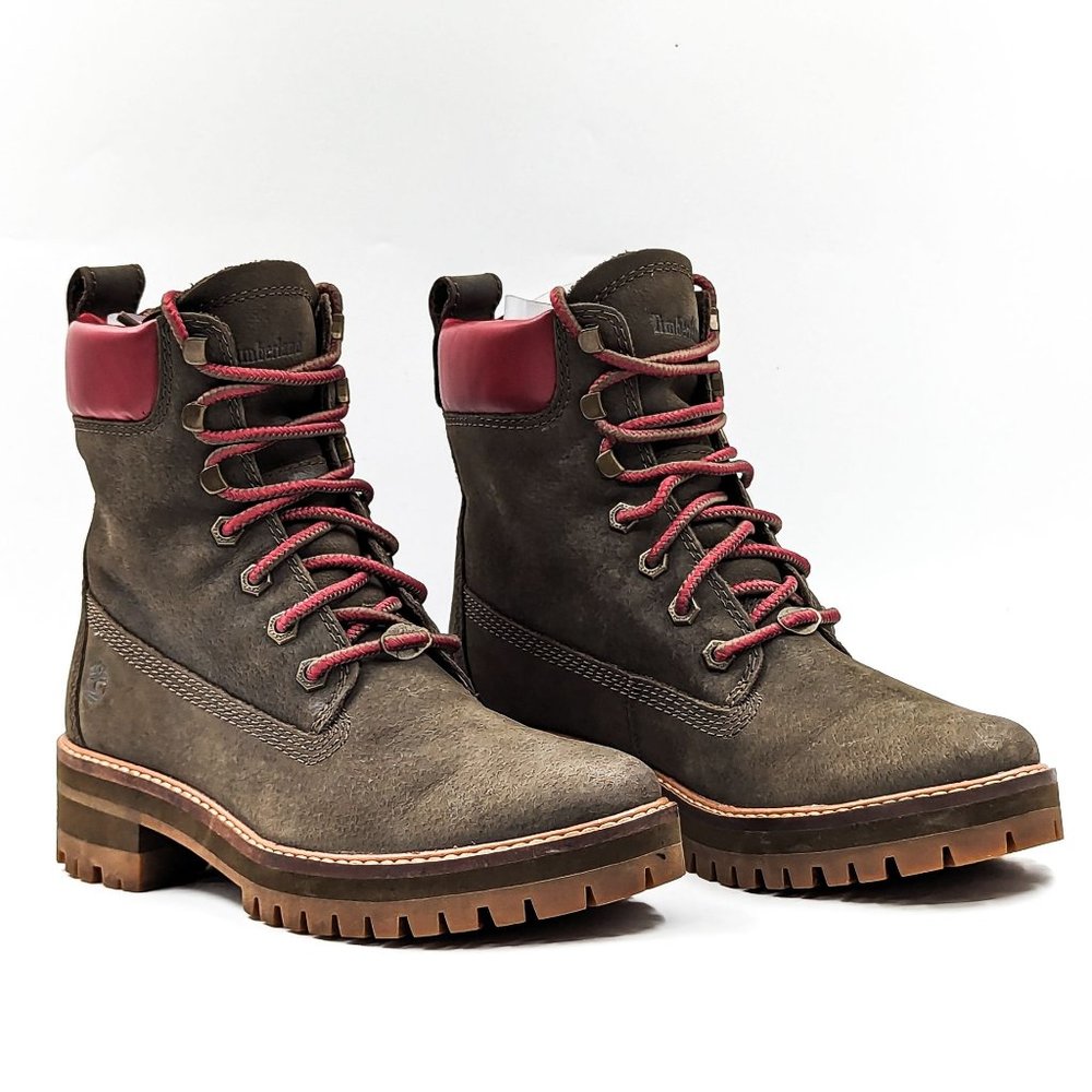 Timberland Courmayeur Valley Olive Nubuck Burgundy Lace-up Combat Boots sz 8